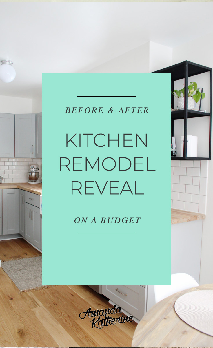 We're revealing our small kitchen renovation reveal that we did ourselves on a budget with grey cabinets, oak wood flooring, stainless steel appliances, a farmhouse sink and more. Click to see the before and after photos. You won't believe what it l…