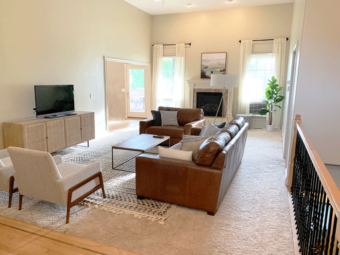 mid-century modern chic grey living room