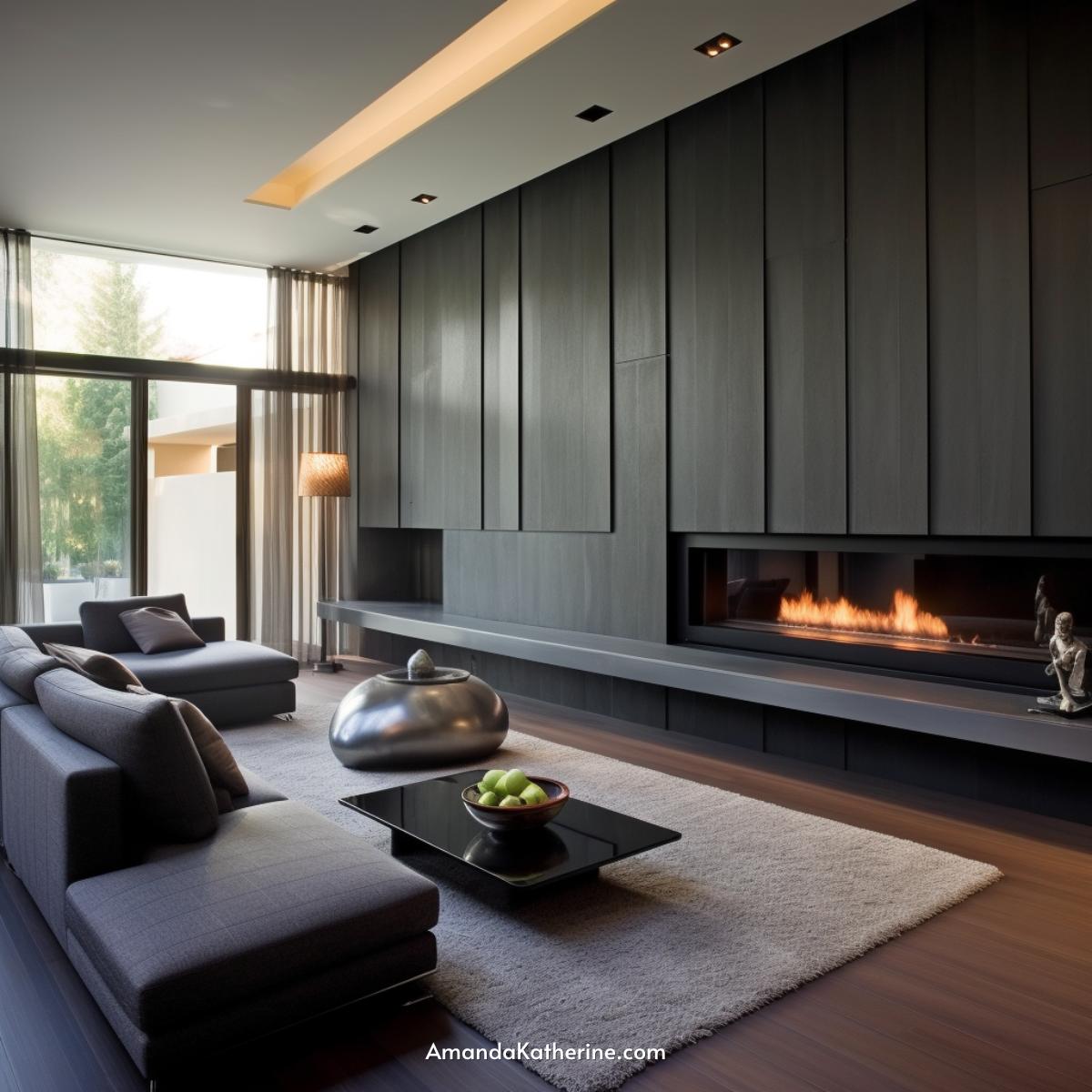 31 Stunning Fireplace Wall Ideas with a TV for Your Living Room | dark gray fireplace idea