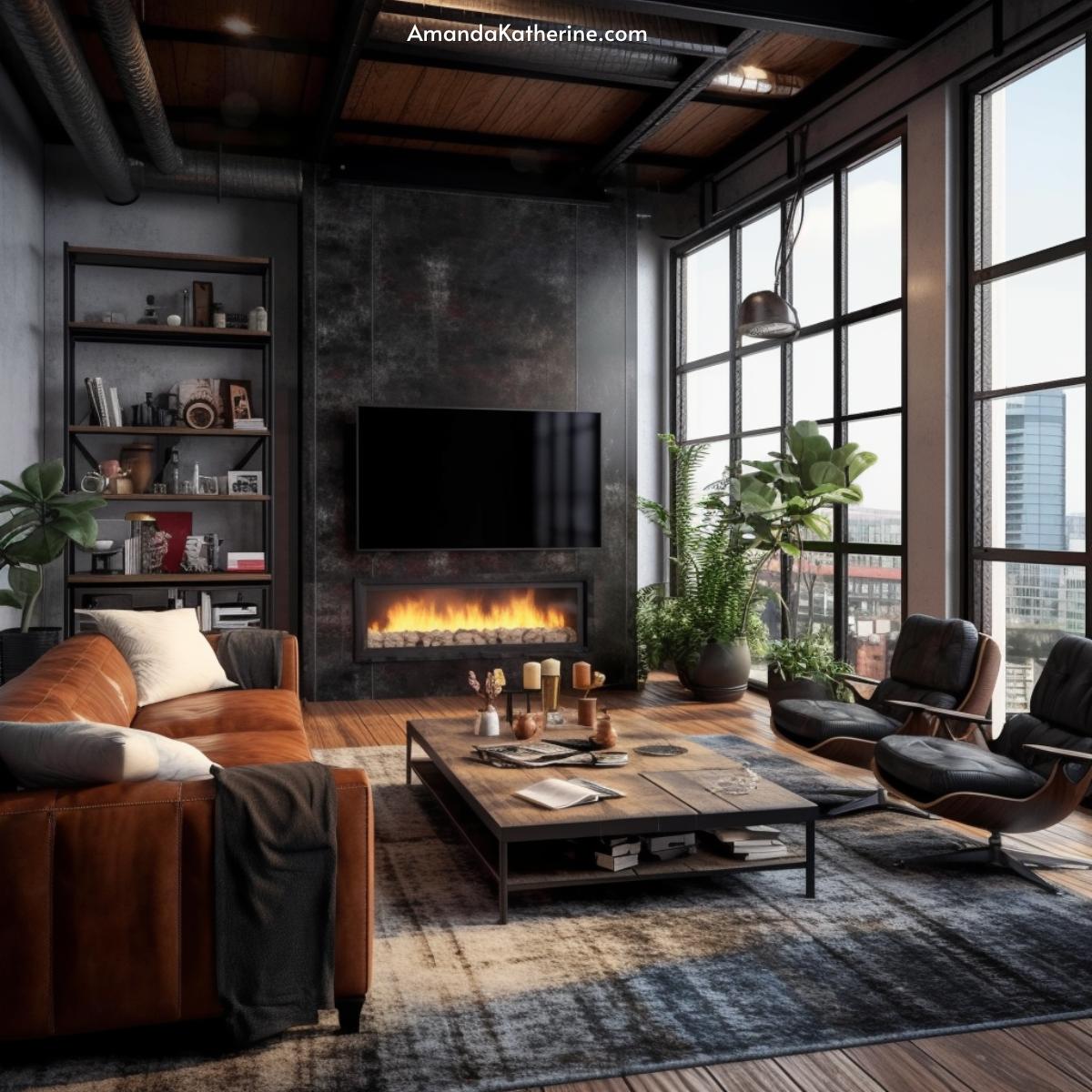 31 Stunning Fireplace Wall Ideas with a TV for Your Living Room | industrial interior
