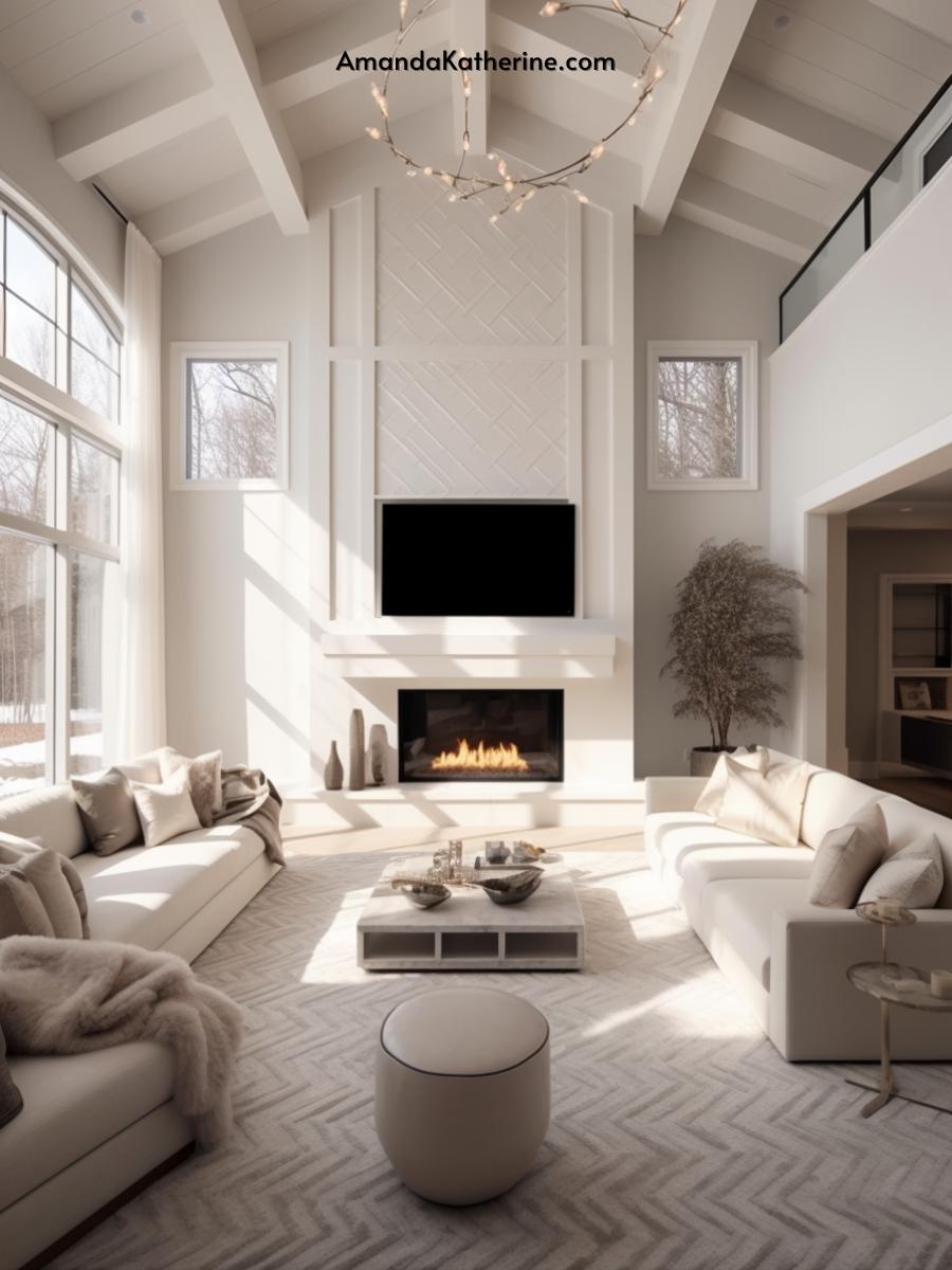 31 Stunning Fireplace Wall Ideas with a TV for Your Living Room | all white fireplace wall