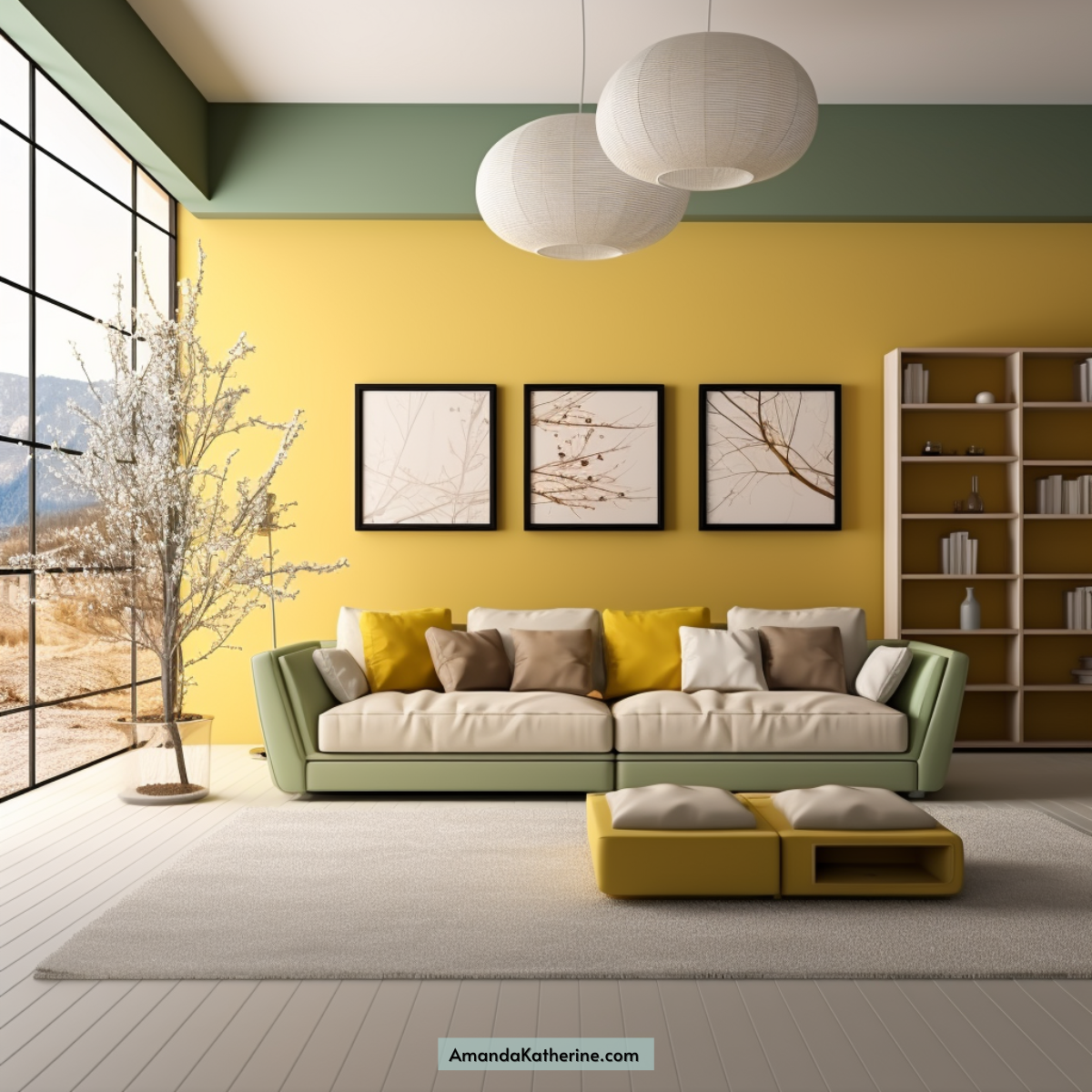 light olive green color scheme and yellow